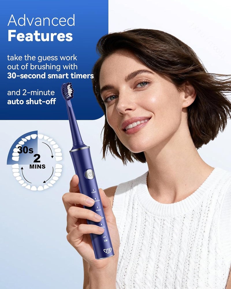 JTF Sonic Electric Toothbrush for Adults and Kids: 8 Brush Heads, Smart Timer and 5 Brushing Modes for Deep Cleaning & Whitening, Rechargeable Portable Toothbrush for Sensitive Teeth, Travel, Home Use - Image 3